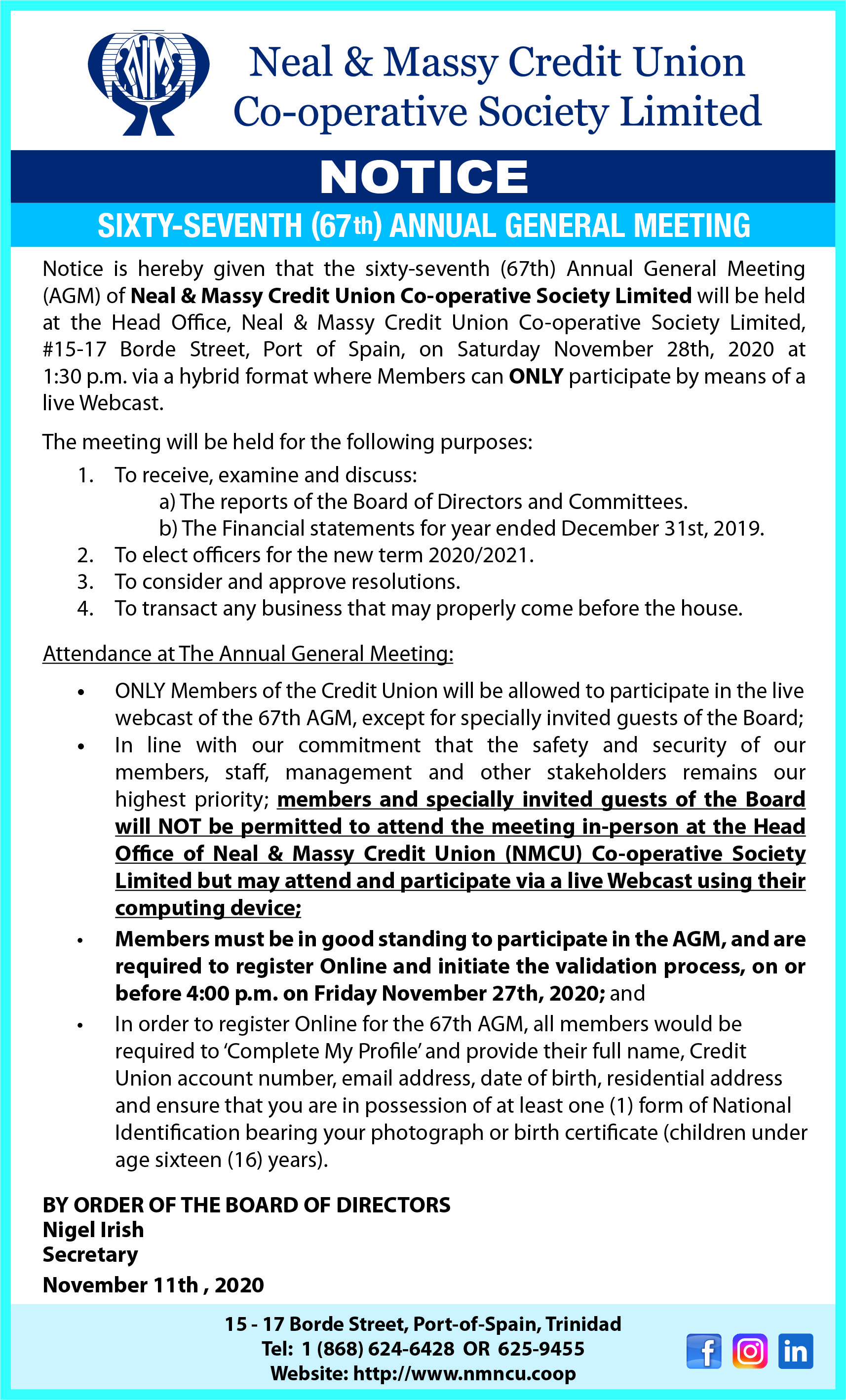 notice of 67th AGM