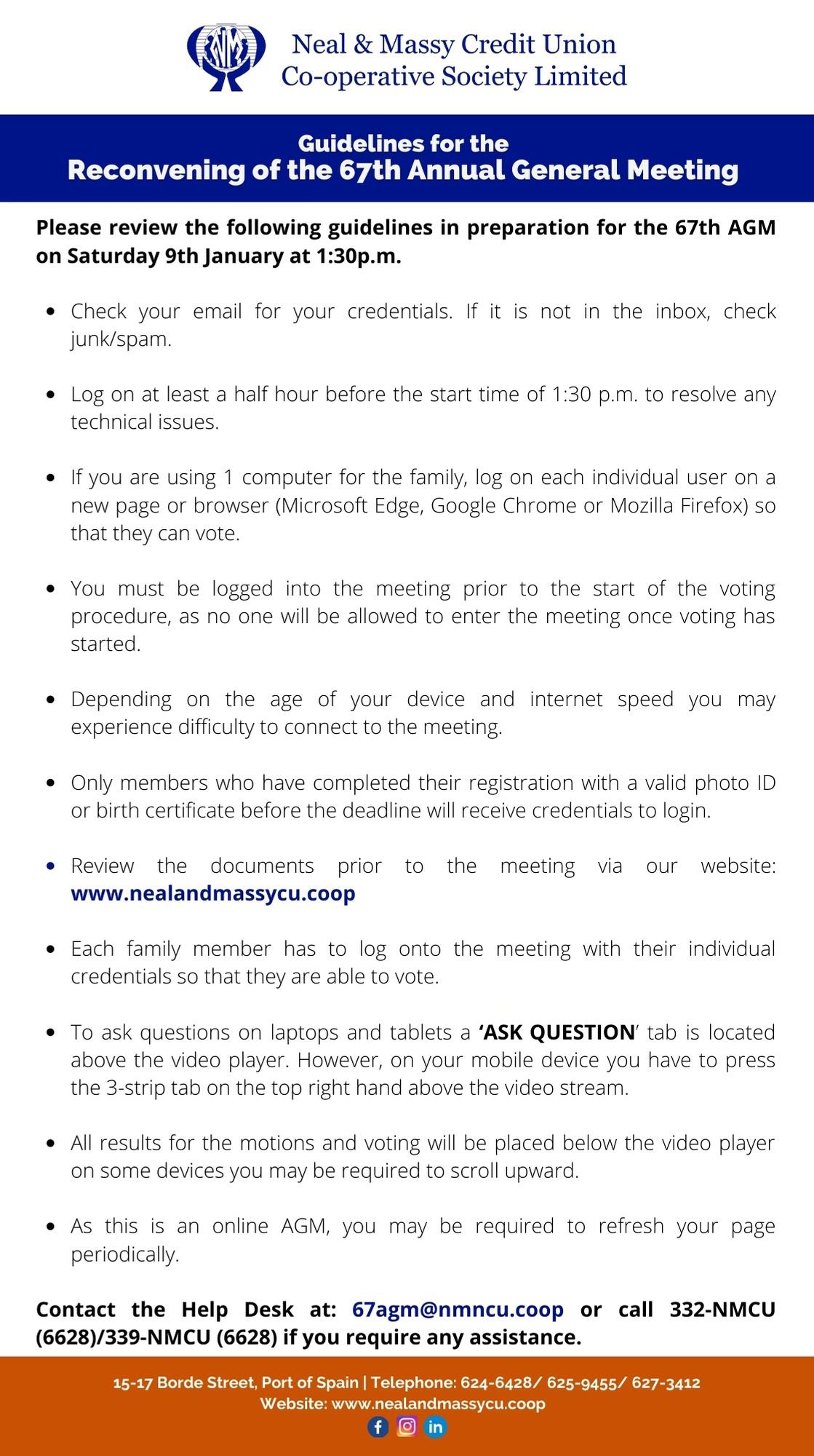 Guidelines for the Reconvening of the 67th Annual General Meeting